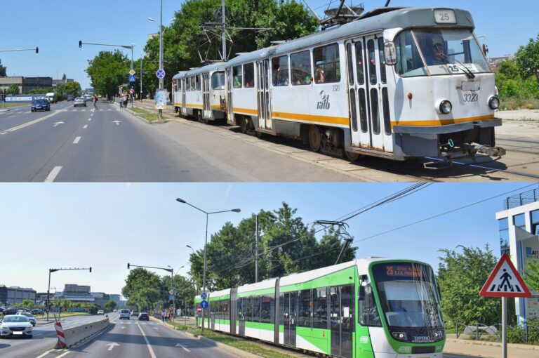 FOTO | Evoluția transportului urban în București: Tatra vs Imperio pe linia 25, la 10 ani distanță