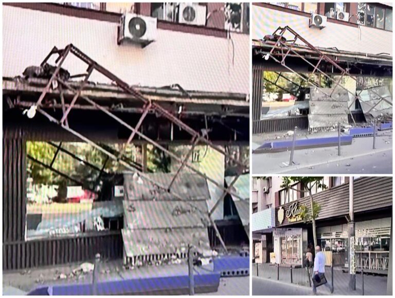 Incident pe Bulevardul Magheru: O schelă de metal s-a prăbușit pe trotuar