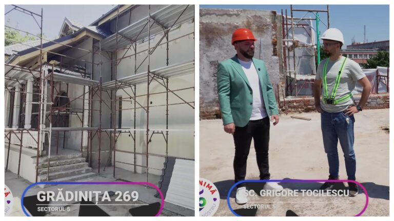 VIDEO | Progresul lucrărilor de reabilitare la Școlile Grigore Tocilescu, Ștefan cel Mare și 3 grădinițe din Sectorul 5. Finalizarea șantierelor se preconizează pentru toamnă