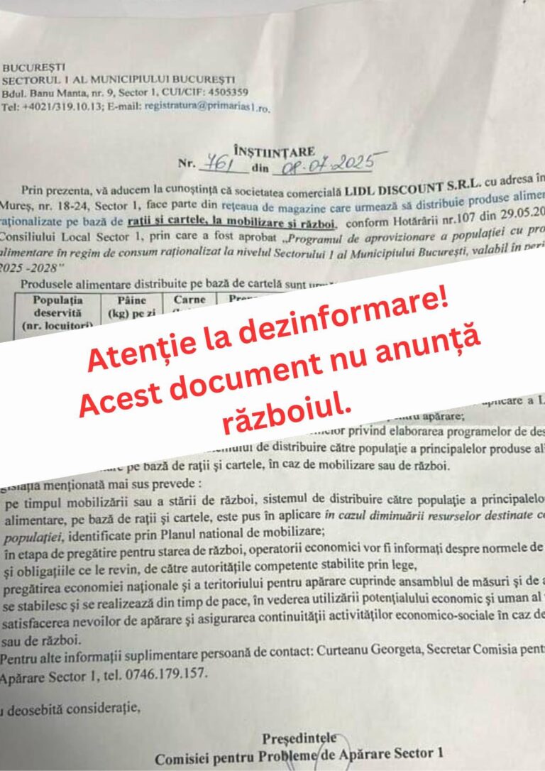 Clarificări din partea Primăriei Sectorului 1 privind dezinformările legate de aprovizionarea cu alimente