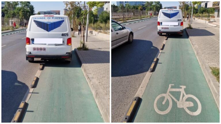 Un șofer FAN Courier a transformat o pistă de biciclete în parcare