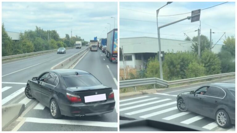 Un șofer ingenios a întors mașina pe trecerea de pietoni, printre parapeții de beton