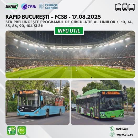 Partida Rapid București – FCSB: Detalii despre transportul public