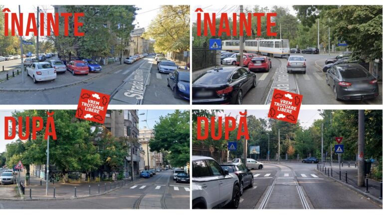 Trotuarul din zona Parcului Cișmigiu revine la normalitate, eliberat de mașini