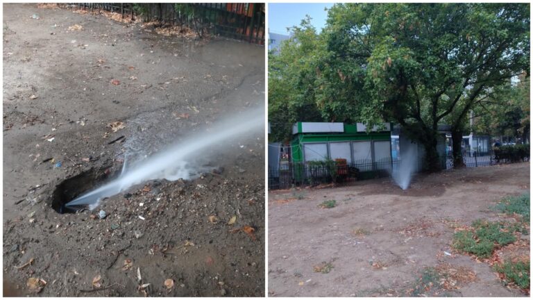 Fântâna arteziană din Sălăjan creează băltoace pe trotuar în București