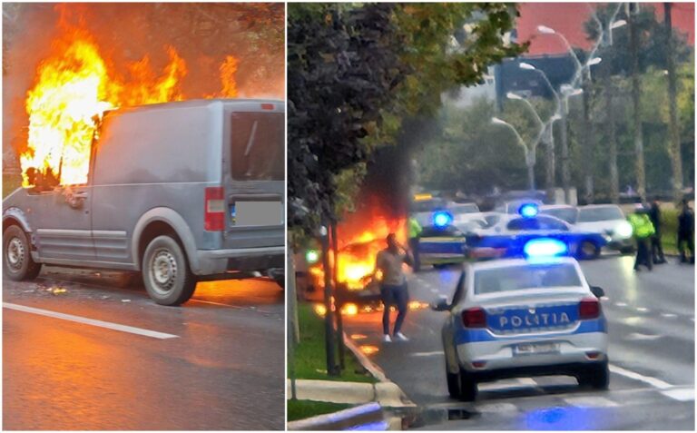 ALERTĂ | Pasajul Mărășești, blocat din cauza unui incendiu auto. Mașini de poliție închid ieșirea spre Nerva Traian