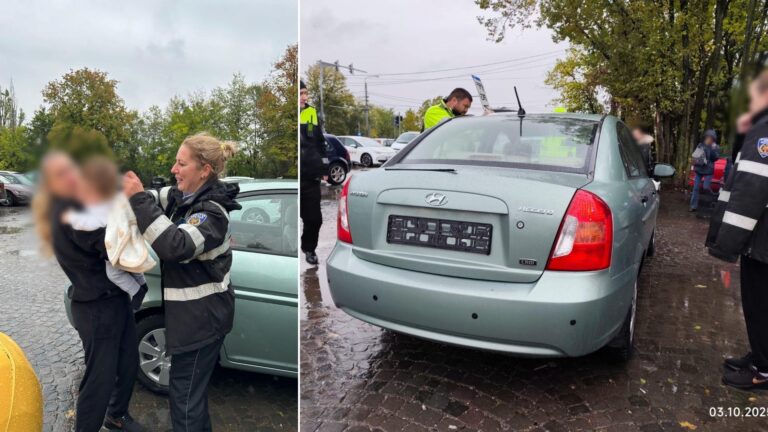 Intervenție reușită a polițiștilor pentru salvarea unui bebeluș blocat într-o mașină în București