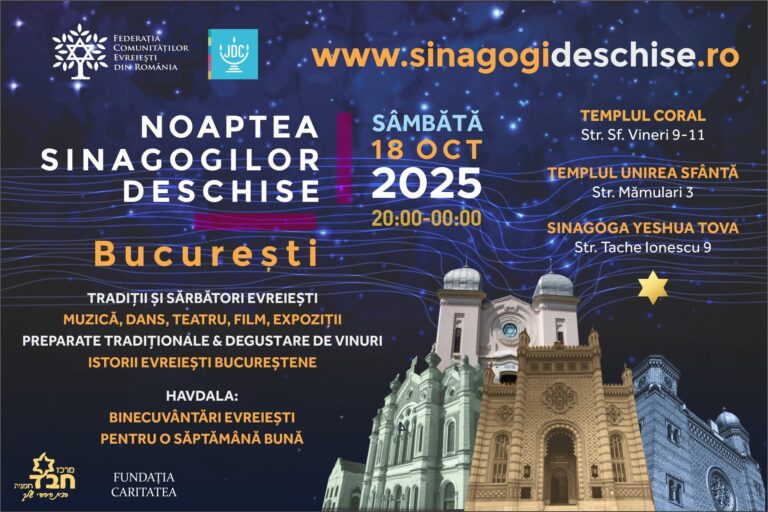 Noaptea Sinagogilor Deschise, pe 18 octombrie, la București