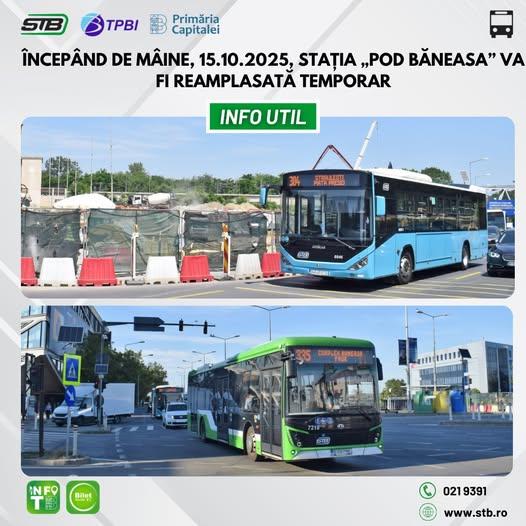 Relații Temporare pentru Stația „Pod Băneasa” începând cu 15.10.2025