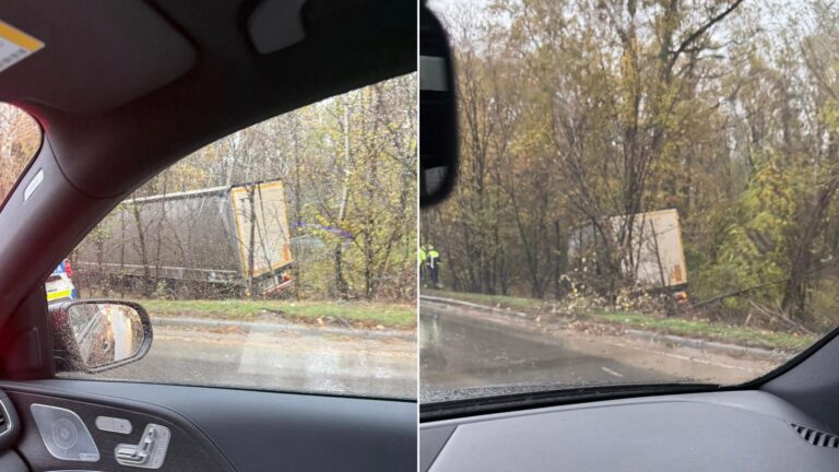 Accident rutier pe Centura Capitalei: un TIR a ieșit de pe șosea