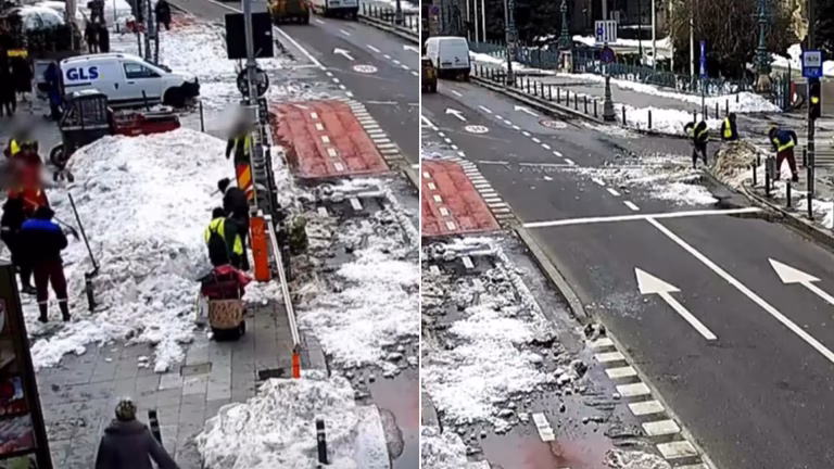 Muncitori surprinși aruncând zăpada pe pista de biciclete și pe șosea, operatorul de salubritate din Sectorul 3 sancționat