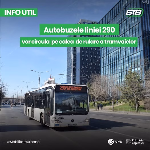 Autobuzele 290 intră pe șina de tramvai pe Aerogării