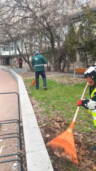 Se strâng frunzele uscate în grădinile de bloc din Sectorul 3 - Bucuresti