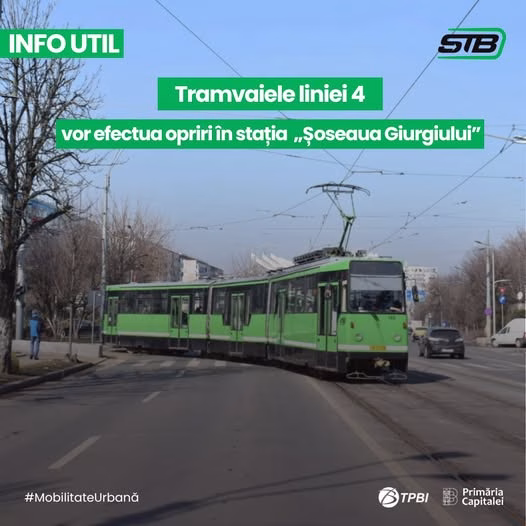 Tramvaiul 4 oprește din nou la Șoseaua Giurgiului - Bucuresti
