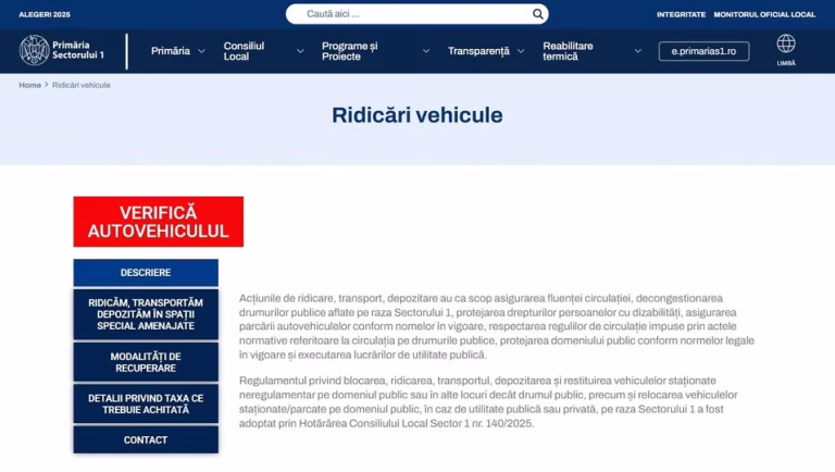 Verifici online dacă ți-au luat mașina la ridicat în Sectorul 1