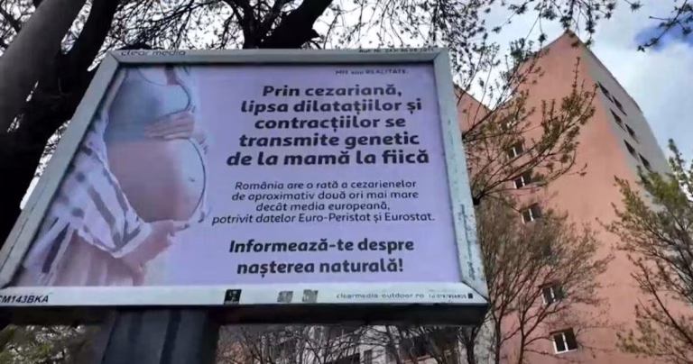 Două firme de publicitate outdoor îndepărtează mesajele anti-cezariană din București