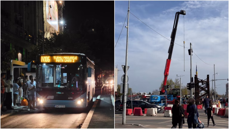 HARTA | Restricții de circulație pentru montarea ultimei bucăți de tablier de la Pasajul Apărătorii Patriei. Linia N106 va fi modificată două nopți la rând, alte 4 ar putea fi deviate