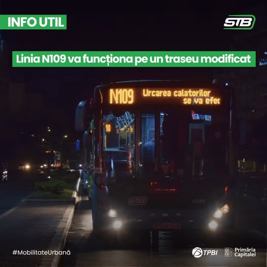 Autobuzul de noapte N109 ia o rută ocolitoare pe Basarabia