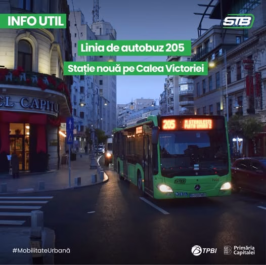 Stație nouă pe linia 205: STB adaugă oprire pe Victoriei