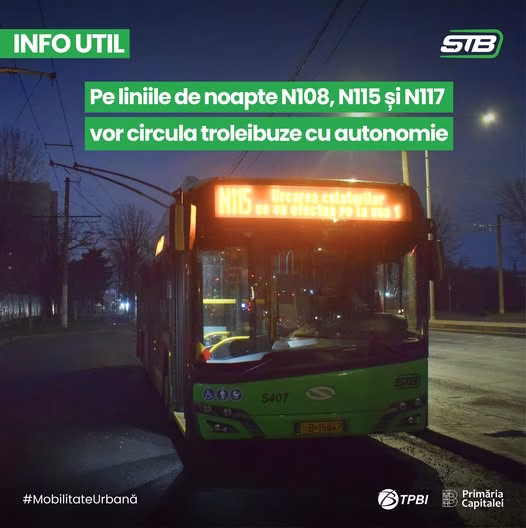 Troleibuze cu autonomie pe liniile de noapte din București