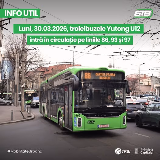Troleibuze noi pe 86, 93 și 97 din 30 martie