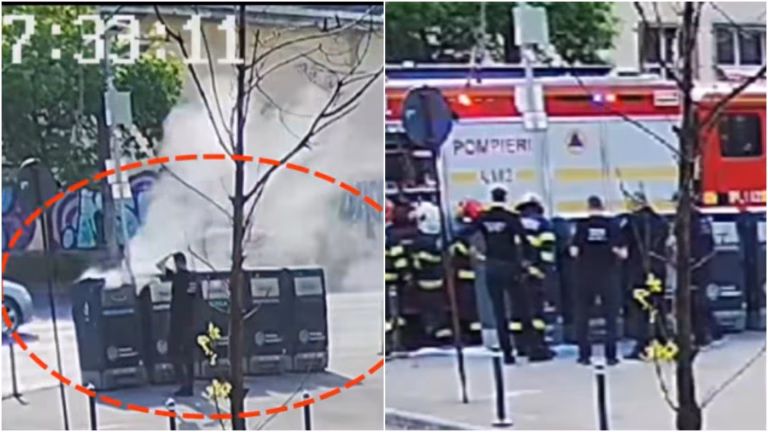 O doamnă din București este căutată de poliție după ce a provocat un incendiu la o pubelă de gunoi