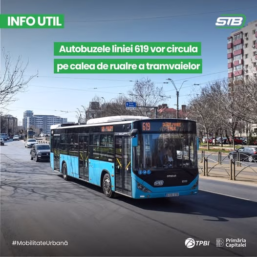 Autobuzul 619 merge pe șina tramvaiului pe Mihai Bravu - Bucuresti
