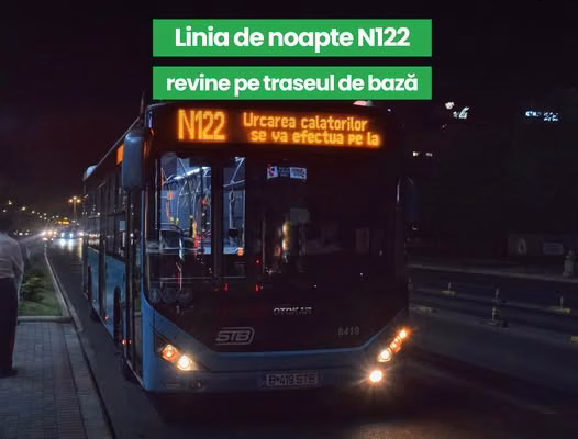 Autobuzul de noapte N122 se întoarce pe Calea Dudești