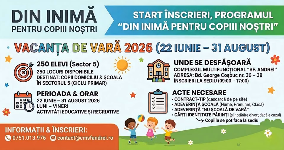 Primăria Sectorului 5 deschide înscrierile pentru afterschool - Bucuresti