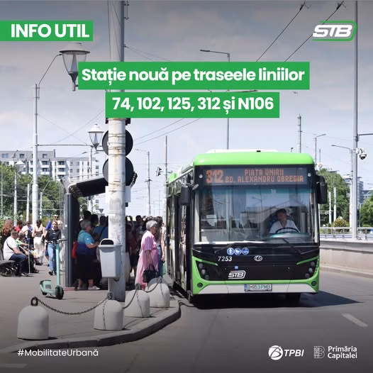 Stație nouă STB în Berceni: liniile 74, 102, 125, 312 și N106 opresc acum pe Bd. Alexandru Obregia