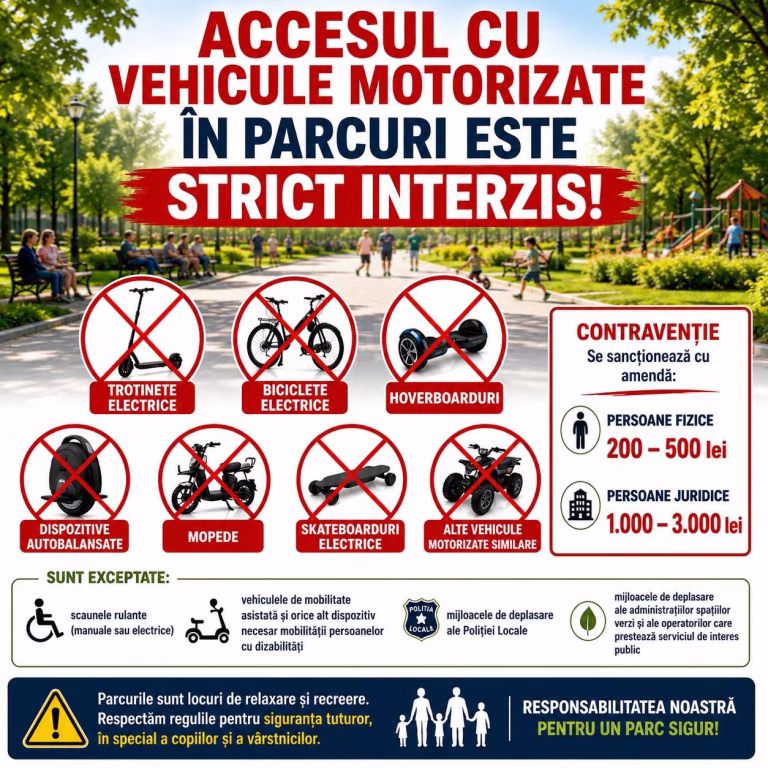 Trotinete și mopede, interzise în parcurile din Sectorul 2