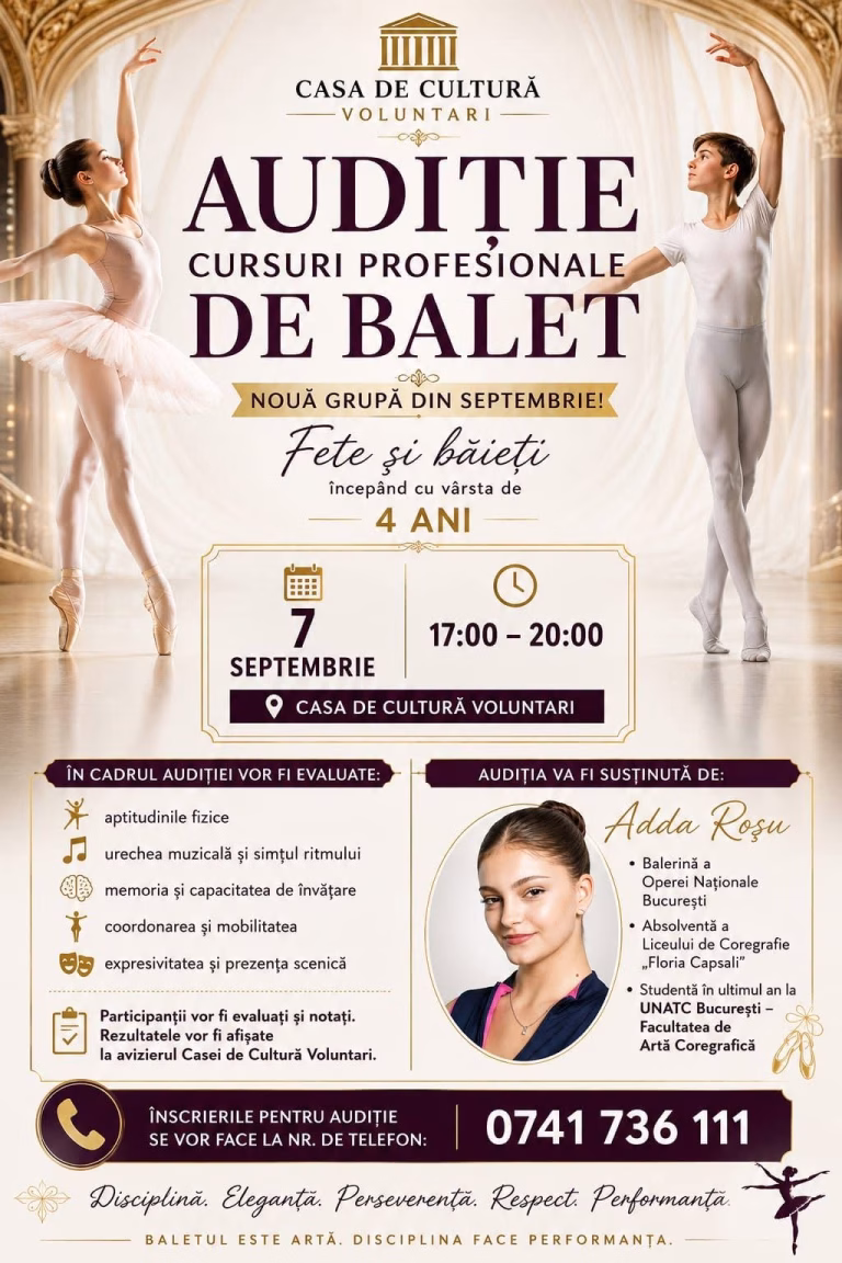 Primii pași spre scenă încep la Voluntari. Audiții pentru copiii pasionați de balet