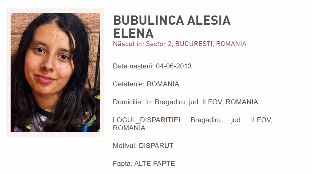 Fată de 13 ani dispărută din Bragadiru, găsită cu bine - Bucuresti