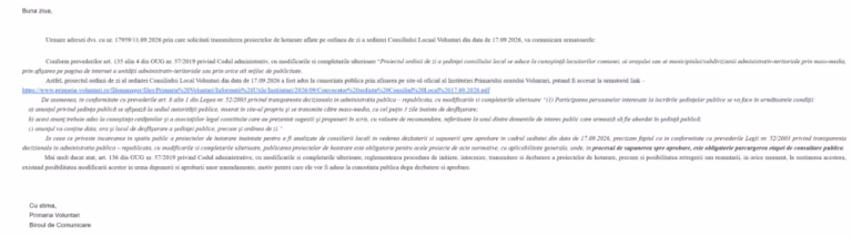 Voluntari ține secrete proiectele votate în Consiliul Local